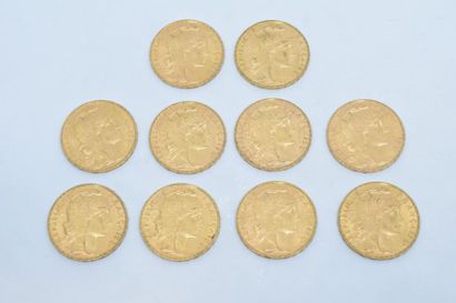 null 10 pièces en or de 20 francs au Coq (Dieu protège la France) (1903 A ; 1904...