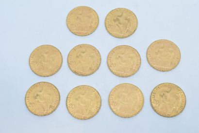 null 10 pièces en or de 20 francs au Coq (Dieu protège la France) (1903 A ; 1904...