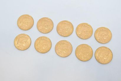 null 10 pièces en or de 20 francs au Coq (Liberté, égalité, fraternité) (1908)

TTB...