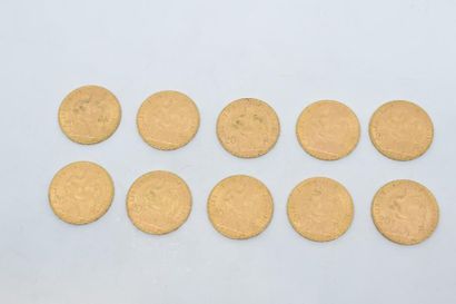 null 10 pièces en or de 20 francs au Coq (Liberté, égalité, fraternité) (1907 x 2...