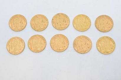 null 10 pièces en or de 20 francs Dupré (1875 A x 2 ; 1896 A x 4 ; 1897 A x 2 ; 1898...