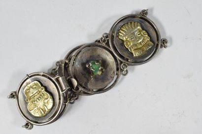 null Bracelet mexicain en argent orné de petites divinité sud américaine en métal...