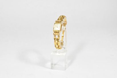 null Montre bracelet de dame en or jaune 18k (750), cadran carré à fond crème, chiffres...