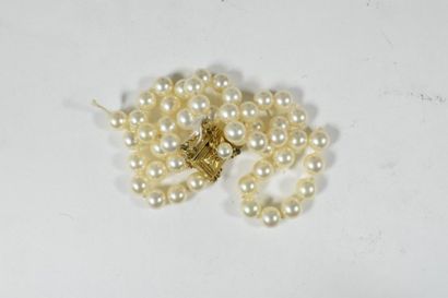 null Bracelet double rangs de perles, fermoir en or 14 carats.

Accidents.

Poids...