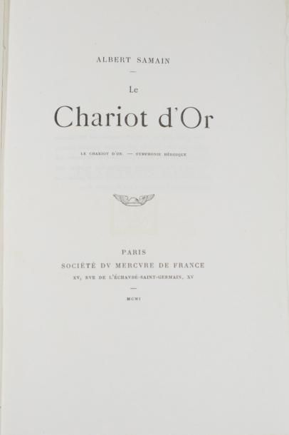 null Albert SAMAIN

Le Chariot d'or. 

Paris, Mercure de France, 1901. In-4, demi-cuir....