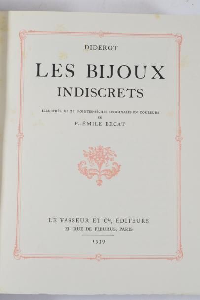 null DIDEROT (Denis). 

Les Bijoux indiscrets. Paris, Le Vasseur et Cie, 1939. In-8,...