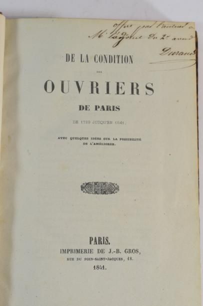 null DURAND, De la condition des ouvriers de Paris, de 1789 jusqu'en 1841 avec quelques...