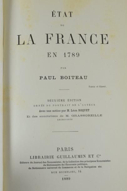 null BOITEAU Paul 

Etat de la France en 1789 

Paris, Guillaumin et Cie, 1889. Demi-cuir...