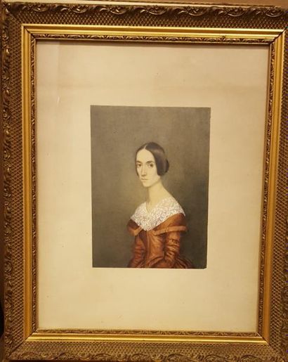null ECOLE XIXème siècle 

Portrait de femme 

Lithographie rehaussée non signée...
