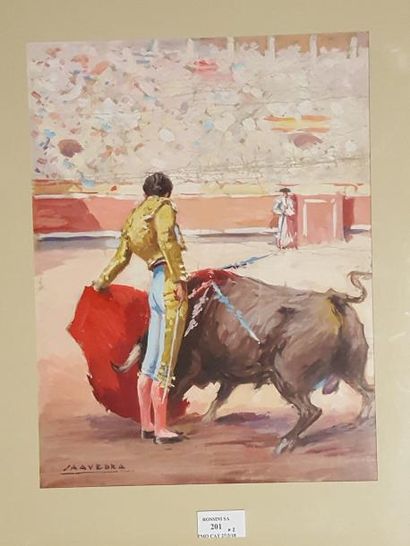 null SAAVEDRA Santos, 1903-1997, 

Tauromachie, 

paire de peintures sur papier (traces...