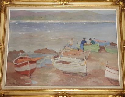 null ARCHAMBAULT Jacques, XIXe-XXe siècle, 

Barques à terre au Lavandou, 

huile...