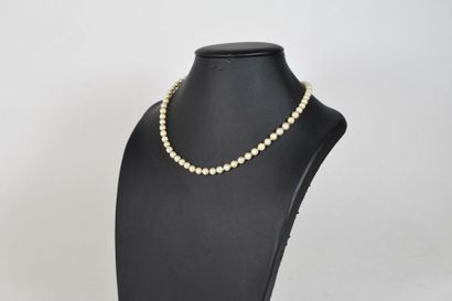 null Collier de perles de cultures alternant des anneaux d'or jaune 14k (585). Fermoir...