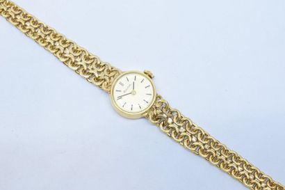 null Montre bracelet de dame boïtier rond en or jaune 18k (750), cadran à fond doré...
