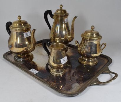 null Service à thé et café en métal argenté composé de cinq pièces : plateau, cafetière,...