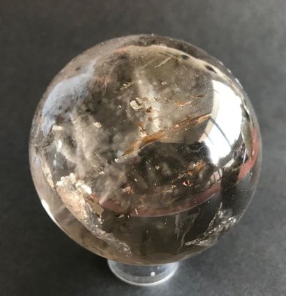 null Sphère polie de quartz limpide du Brésil avec inclusions (7 cm) : beaux contrastes,...