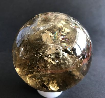 Sphère polie de quartz fumé / citrin du Brésil...