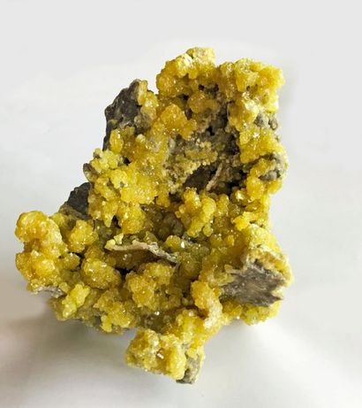 null Soufre natif cristallisé sur aragonite de Casteltermini, Sicile, Italie (11...