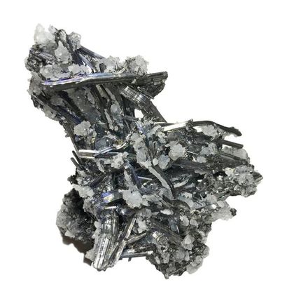 null Chine deux minéraux: Stibine et quartz (10 cm), Yaogangxian, Hunan ; Ilvaite...