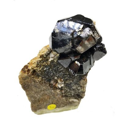 null Cassitérite (10 cm) de Mt. Xuebaoding, Sichuan, Chine : gros cristaux noirs...