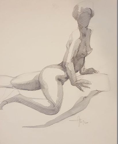 null COPPE Roger (1928) 

Ensemble de 5 oeuvres sur papier : 

Femme allongée, aquarelle...