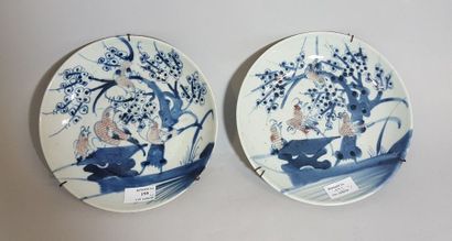 null Chine. XIXème siècle 

Paire d'assiettes en porcelaine à décor sous couverte...