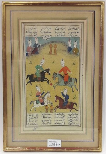 null Deux Miniatures Mogholes XVIII - XIXème représentant des joueurs de polo et...