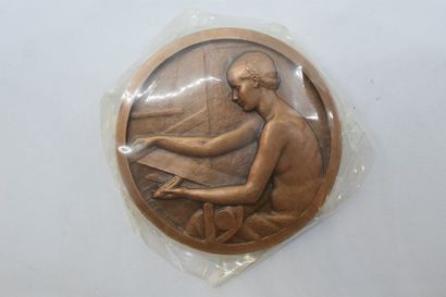 null Deux médailles en bronze uniface : 

- Cinquantenaire 1911 - 1961 C T A ? signée...