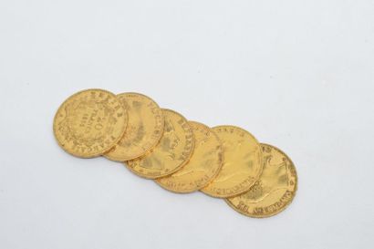null Ensemble de six pièces en or de type Napoléon tête nue 1855 A.

Poids : 38,40...
