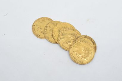 null Ensemble de six pièces en or de type Napoléon tête nue 1860 A.

Poids : 38,60...