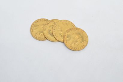 null Ensemble de quatre pièces en or de type Napoléon tête nue 1856 A.

Poids : 25,65...