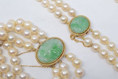 null Parrure comprenant un collier 2 rangs de perles et un bracelet 3 rangs de perles...