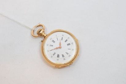 null Montre de col en or jaune 18k (750), cadran émaillé à fond blanc, chiffres romains...