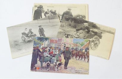 null ATTELAGE de chiens 

7 cartes postales anciennes dont : Guerre de 14 la fuite...