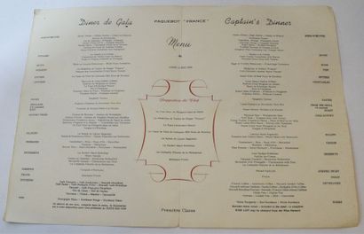 null Menu du paquebot France du 11 mai 1964 "Diner de gala". Première classe illustré...