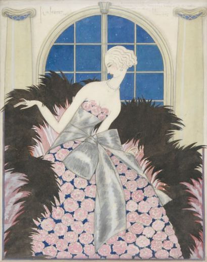 Georges LEPAPE La robe aux roses, 1921 Aquarelle, signée et datée en haut à gauche...