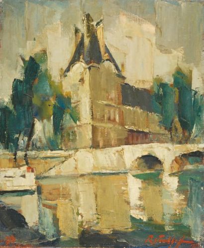 Boris PASTOUKHOFF La Seine au Louvre, 1953 Huile sur toile, signée et datée en bas...