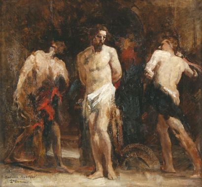 Léon BONNAT La Flagellation Huile sur toile, signée en bas à gauche avec envoi :...