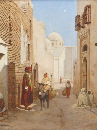 Jules DAUBEIL Ruelle près d'une mosquée, 1898 Huile sur toile (petits manques), signée...