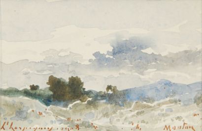 Henri Joseph HARPIGNIES Paysage valloné, 1908, Menton ( ?) Aquarelle, signée et datée...