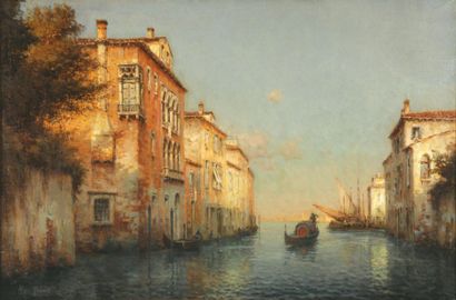 Marc ALDINE Canal à Venise Huile sur toile, signée en bas à gauche, 54x81cm.