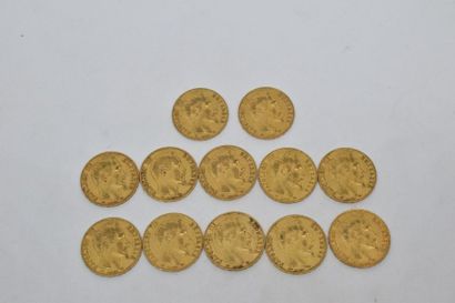 null Ensemble de douze pièces en or de type Napoléon tête nue 1857 A.

Poids : 77,05...