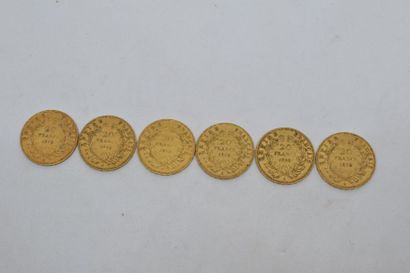 null Ensemble de six pièces en or de type Napoléon tête nue 1855 A.

Poids : 38,40...