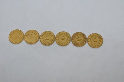null Ensemble de six pièces en or de type Napoléon tête nue 1860 A.

Poids : 38,60...