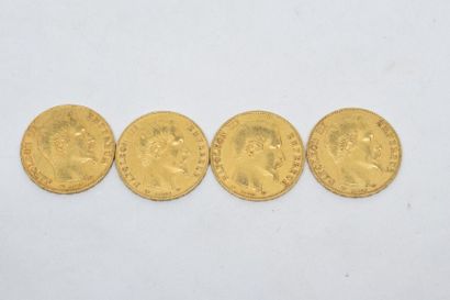 null Ensemble de quatre pièces en or de type Napoléon tête nue 1856 A.

Poids : 25,65...