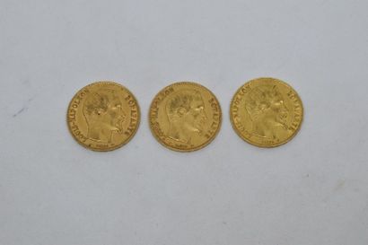 null Ensemble de trois pièces en or de type Napoléon tête nue 1852 A.

Poids : 19,25...
