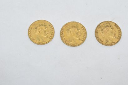 null Ensemble de trois pièces en or de type Napoléon tête nue 1858 A.

Poids : 19,25...