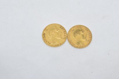 null Ensemble de deux pièces en or de type Napoléon tête nue 1853 A.

Poids : 12,80...