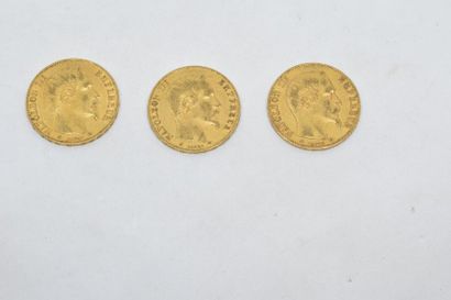 null Ensemble de trois pièces en or de type Napoléon tête nue 1855 BB - 1858 BB -...