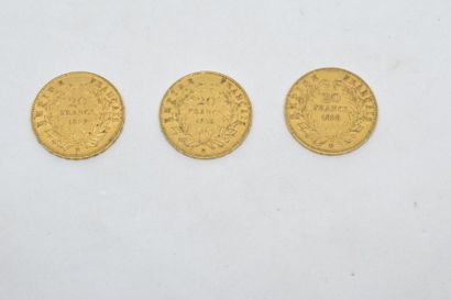 null Ensemble de trois pièces en or de type Napoléon tête nue 1855 BB - 1858 BB -...