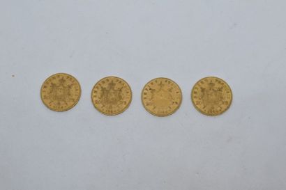 null Ensemble de quatre pièces en or de type Napoléon tête laurée 1854 A.

Poids...